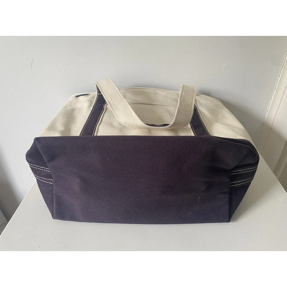 Lands End Navy Blue 5 Pocket Zip Top Medium Canvas Tote Bag NWOT Coastal Casual